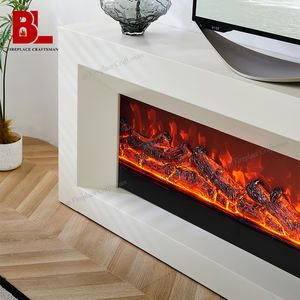 Unidad de TV para sala de estar, almacenamiento moderno de lujo, blanco europeo, minimalista, Mdf, chimenea eléctrica de madera maciza, soporte de TV para 65 pulgadas - Product Image 5