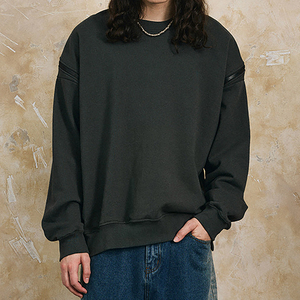 <span class=keywords><strong>Felpa</strong></span> Oversize in Spugna Patchwork <span class=keywords><strong>Grigio</strong></span> <span class=keywords><strong>Scuro</strong></span> con Zip Posteriore Personalizzata 100% Cotone per Uomo - Product Image 3