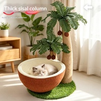 Griffoir pour chat style cocotier mignon, anti-déchirure, tout-en-un, lit-griffoir et bac à griffer, protège Noël Halloween