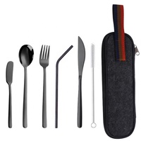 Matt Black Silverware Portable Fourchette et Cuillère Couteau 4 Pc Couverts de Voyage, Couverts de Camping en Plein Air