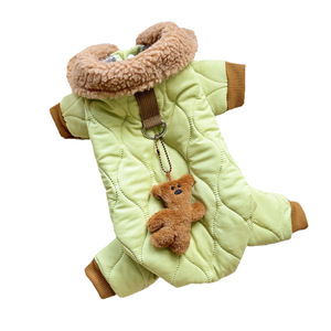 Abrigo acolchado de algodón para mascotas, color verde claro, con colgante de oso de peluche, para perros pequeños y medianos, ropa de invierno y otoño - Product Image 4