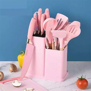 <span class=keywords><strong>Set</strong></span> Peralatan Memasak Silikon 19 Buah Kualitas Tinggi dengan Pegangan Pada Merah Muda - Product Image 2