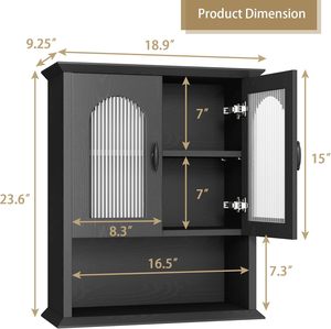 <span class=keywords><strong>Armoire</strong></span> murale <span class=keywords><strong>noire</strong></span> pour salle de bain avec porte cannelée, <span class=keywords><strong>armoire</strong></span> à <span class=keywords><strong>pharmacie</strong></span>, organisateur de rangement au-dessus des toilettes pour les espaces de salle de bain modernes - Product Image 6
