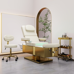 Nouvelle Base en acier inoxydable plaqué or 3 en 1 tête <span class=keywords><strong>de</strong></span> lit <span class=keywords><strong>de</strong></span> beauté Spa <span class=keywords><strong>Table</strong></span> <span class=keywords><strong>de</strong></span> lit électrique pour le visage shampooing chaises <span class=keywords><strong>de</strong></span> pédicure à vendre - Product Image 6