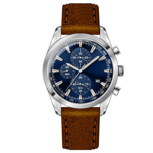 Bonne vente montre homme antique chronographe Japon ou mouvement <span class=keywords><strong>suisse</strong></span> avec bracelet en cuir de veau marron U3035 - Product Image 1