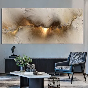 灰色黄色云抽象绘画认为独立墙图片用于客厅帆布现代艺术海报和印刷