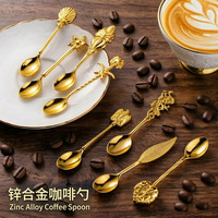 Ensemble de mini cuillères à café, thé et dessert créatives en acier inoxydable plaqué or avec manche long courbé pour fêtes et cuisine