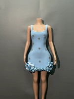 Robes Courtes Chic d'Été pour Femmes, Sexy, à Col Halter, Ornées de Perles, avec Fleurs 3D, Dos Nu, Effet Enveloppant, pour Soirées et Cérémonies, Coupe Ajustée