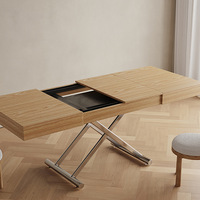 Table basse/table à manger pliable et extensible de style cabane en bois, réglable en hauteur, design double usage, plateau en contreplaqué, acier inoxydable