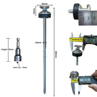 Pieu de camping M10*300mm à filetage hexagonal avec anneau en caoutchouc et grande garniture, tête en acier inoxydable pour fixation de tente ou auvent extérieur, OEM