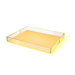 Clear Plexiglass Cosmetics <strong>Makeups</strong> Organizer Neon Pink Acrylic <strong>Tray</strong> with Handle - Product Image 4