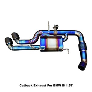 Échappement arrière à soupapes Vortex Burnt Blue Titanium avec embouts noirs pour BMW i8 I12 I15 1.5T 2014-2020, kit sport Bolt-On. - Product Image 1