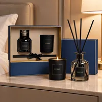 Diffuseur à bâtonnets noir de luxe 125 ml et bougie parfumée 165 g, coffrets cadeaux écologiques pour mariage – Vente Flash