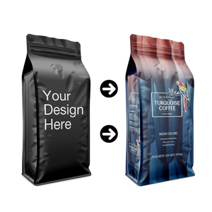 Embalaje de granos de café con impresión personalizada, bolsa de fondo cuadrado reciclable, 200g, 500g, 1kg, 5lb