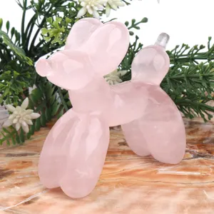crystal Hand carved 3 inch rose quartz Bubble dogs