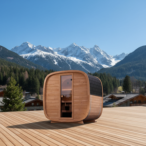 Sauna électrique en bois de cèdre rouge massif, moderne, carré, pour l'extérieur, pour 4 personnes, style traditionnel. - Product Image 1