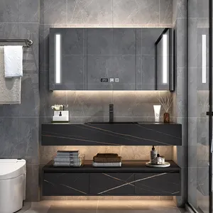 Dimensioni su misura 32 pollici mobile da bagno singolo lavabo moderno in marmo mobile da bagno di lusso con lavandino