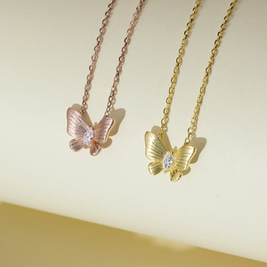 Collier pendentif papillon délicat Messi Jewelry MSN-1061 avec finition métallique brossée fine de style marquise, bijou minimaliste pour tous les jours - Product Image 1