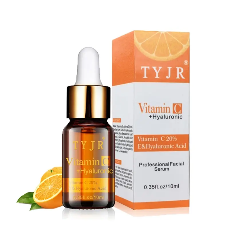 TYJR Serum Wajah Vitamin C Murni, Cairan Penghilang Bintik Jerawat Bekas Luka Asam Hyaluronic Anti Keriput Vc Memudarkan Lingkaran Hitam