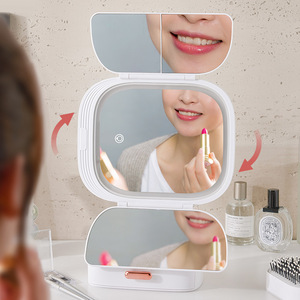 Vanity <b>Mirror</b> With <b>Light</b> Rotatable Multi Functional Makeup <b>Mirror</b> Desktop Storage Box For Bedroom <b>Dressing</b> <b>Table</b> - Product Image 1