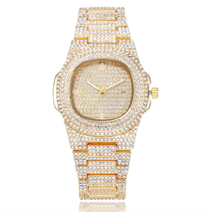 Moda noche estrellada diamante completo fecha reloj <span class=keywords><strong>de</strong></span> mujer cuarzo acero súper genial con estilo hip hop reloj <span class=keywords><strong>de</strong></span> lujo para hombres - Product Image 2