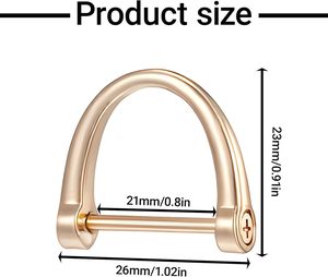 Anillas en D doradas PCS para bolsos, anillas en D tipo herradura, grilletes atornillables, cierres metálicos para bolsos, llaveros atornillables, anillas en U para bolsos DIY - Product Image 2