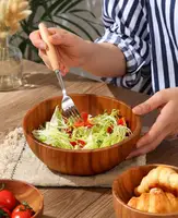 Bol à salade en bois d'acacia naturel, artisanal et à la main, en bois massif pour fruits et salades