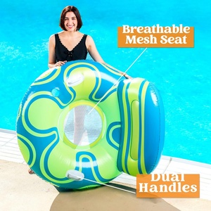 <b>Inflatable</b> Pool Float Lounger Big Backrest Cup Holder River Tube Floating Chair <b>Sofa</b> Blue Yellow Mesh Bottom Handle for Lake - Product Image 4