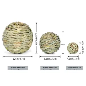 Balle en herbe naturelle et jouet à mâcher tissé à la main en roseau pour lapins, chinchillas, perroquets - Divertissement pour animaux de compagnie - Product Image 2
