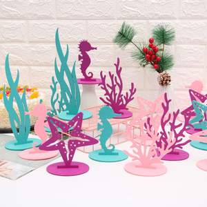 6 pièces de décorations d'anniversaire sirène violettes en feutre, centre de table, fournitures de décoration de fête <span class=keywords><strong>sous</strong></span>-marine pour thème océanique - Product Image 5