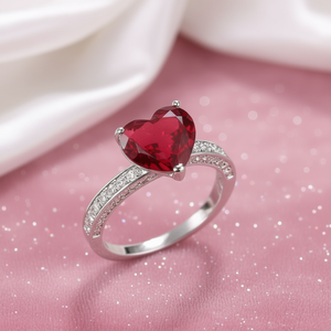 Anello di fidanzamento con zirconi cubici rossi a forma di cuore per donna, romantico anello con pietra preziosa in acciaio inossidabile con montatura a griffe e diamante - Product Image 2