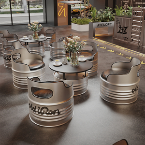 Juego de sillas de café de metal industrial, mesa de <span class=keywords><strong>Bar</strong></span> de locomotora y asiento de cabina de descanso para juegos de restaurante de negociación de tarjetas - Product Image 3