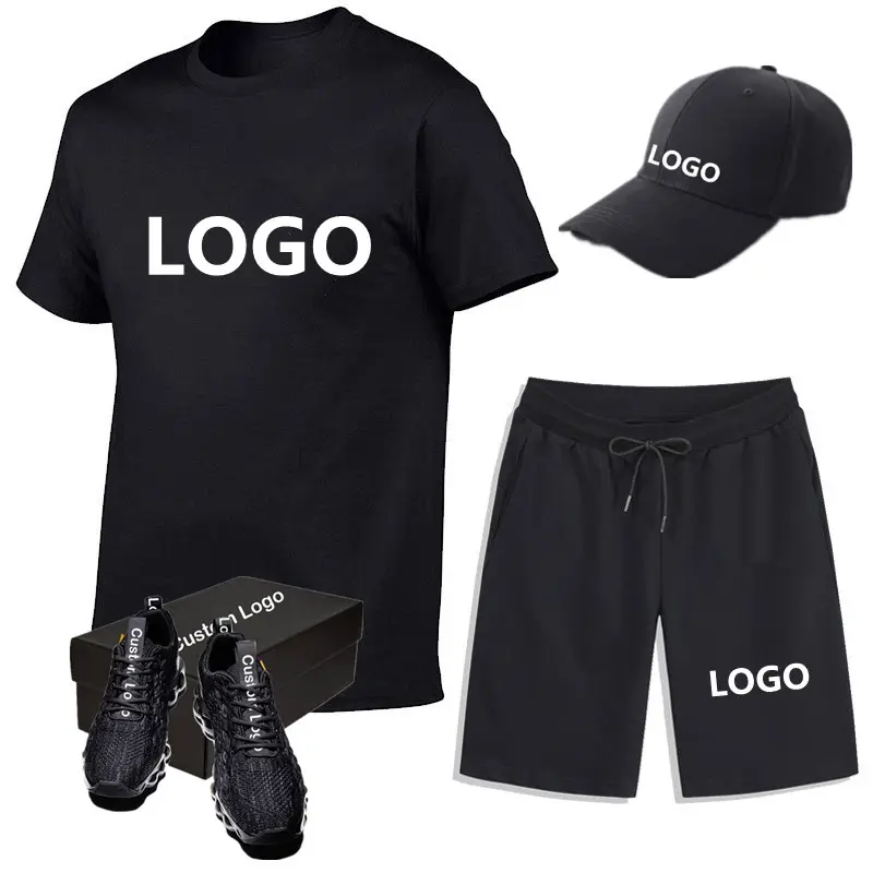 Custom logo100% cotton 15 colors hot sale summer outfit men graphic t shirt short sets two piece clothing training & jogging set