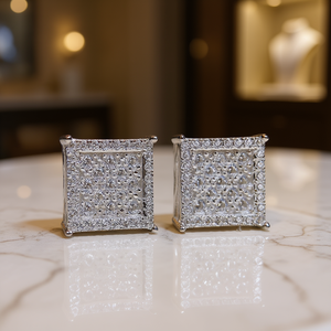 E4223 Orecchini in oro con diamanti taglio Princess, colore G, naturali, di lusso, da donna, per l'uso quotidiano - Product Image 2