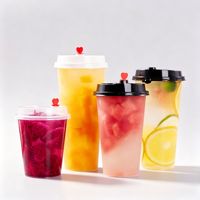 Gobelets jetables en PP rigide transparent givré, biodégradables, pour thé à bulles et smoothies, avec logo personnalisé, 16 oz, 24 oz, avec couvercles