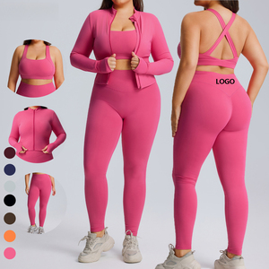 OEM Plus Size Workout Fitness for Women 3 Pieces Bra/<b>Leggings</b>/Jacket Training Pilates Butt Lift Yoga Sets Sample Available - Product Image 1