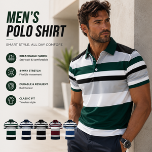 Camiseta Polo para Hombre, Diseño a Rayas de Colores, Manga Corta, Estilo Casual Elegante, para Golf o Resort, Personalizable con Logotipo - Product Image 3