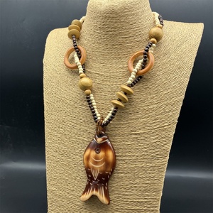 Collana Lunga in Legno Stile Bohemien per Uomo, Collana <span class=keywords><strong>con</strong></span> Ciondolo a Pesce Stile Retrò Boho, Gioielli <span class=keywords><strong>Maschili</strong></span> <span class=keywords><strong>con</strong></span> Perline - Product Image 4