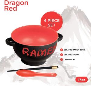 Kitchenware <strong>Red</strong> Ceramic Noodle Ramen <strong>Bowl</strong> with Spoon &amp; Chopsticks - Product Image 3