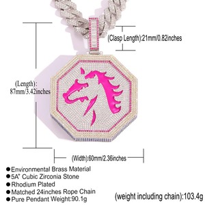 BES mode 12 chinois zodiaque forme laiton <span class=keywords><strong>pendentif</strong></span> collier Hip Hop Style CZ diamant glacé Zircon plaqué or pour les fêtes cadeau - Product Image 3