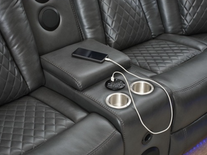 Smart Corner Leather Recliner Power Sofa Set with <b>LED</b> & <b>Speaker</b> Sectional Wood & Sponge-Filled for Living Room Furniture - Product Image 4