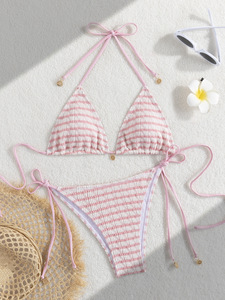 Nuevo <span class=keywords><strong>Bikini</strong></span> Sexy Europeo Americano de Dos Piezas con Tiras y Encaje, Top Triangular de Chifón, Traje de Baño para Mujer, Estilo Instagram para Vacaciones en la Playa - Product Image 6