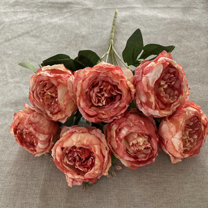 BF-VG263 Vente en gros Chine Décoration événementielle Mariage Composition florale 7 têtes de fleurs Bouquet de pivoines artificielles orange brûlé - Product Image 5