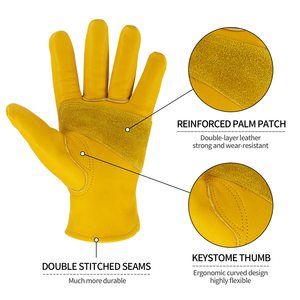 Gants de travail en cuir de vachette souple jaune pour hommes et femmes, idéaux pour la randonnée, le camping, l'escalade, la construction, la conduite et le jardinage en extérieur. - Product Image 4