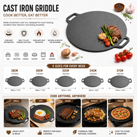 Wajan Besi Cor Datar dengan Pegangan Terintegrasi Ganda, Pelat Masak Besi untuk Pancake, Steak, Memanggang, dan BBQ