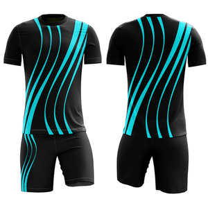 Advanced Men's Black Blue Striped Soccer Jersey and Shorts Set Moisture Wicking Breathable Quick Dry <b>Athletic</b> Wear All Seasons - Product Image 1