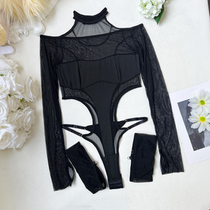 Lencería Sexy Europea para Mujer, Body Ajustado con Aberturas Laterales y Mangas Largas con Hombros Descubiertos - Product Image 5