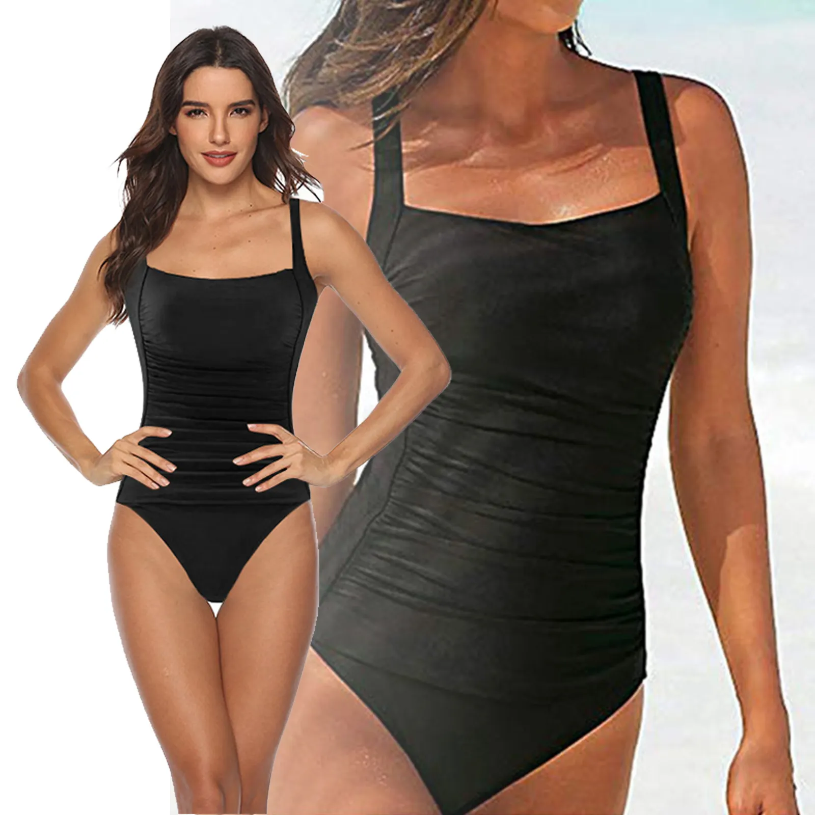 Women's Thin Strap one-Piece Swimsuit Full Body Swimwear&bikiniwear Low Crew Neck Soft Cup Sports One Piece Swimsuit