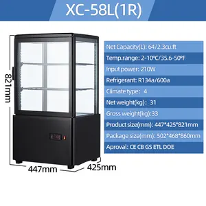 58L Portable Display Cooler Door Beverage Refrigerator Countertop Glass Hotel Refrigerator Supermarket Multideck Showcase 58L