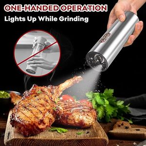 Moulins à sel et à poivre en acier inoxydable, rechargeables par USB, ensemble de moulins électriques automatiques, lavables à la main, pour épices - Product Image 6